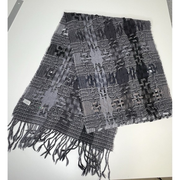 Suntrai of Ireland Wool Scarf Open Weave Gray Black Fringe NWOT *READ* - Picture 4 of 11